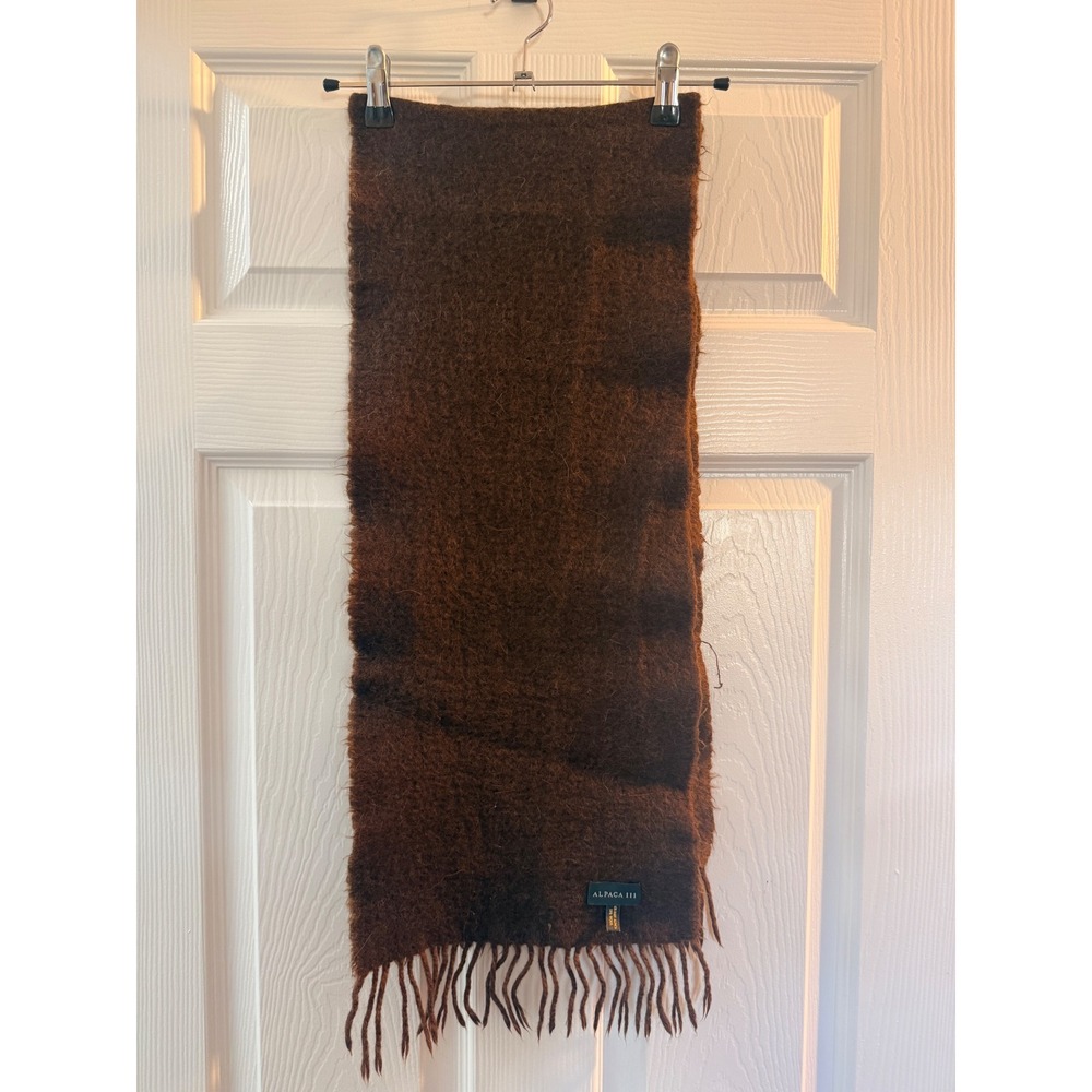 Alpaca 111 Baby Alpaca Wool Blend Scarf Brown Fuzzy Fringe Winter Wrap